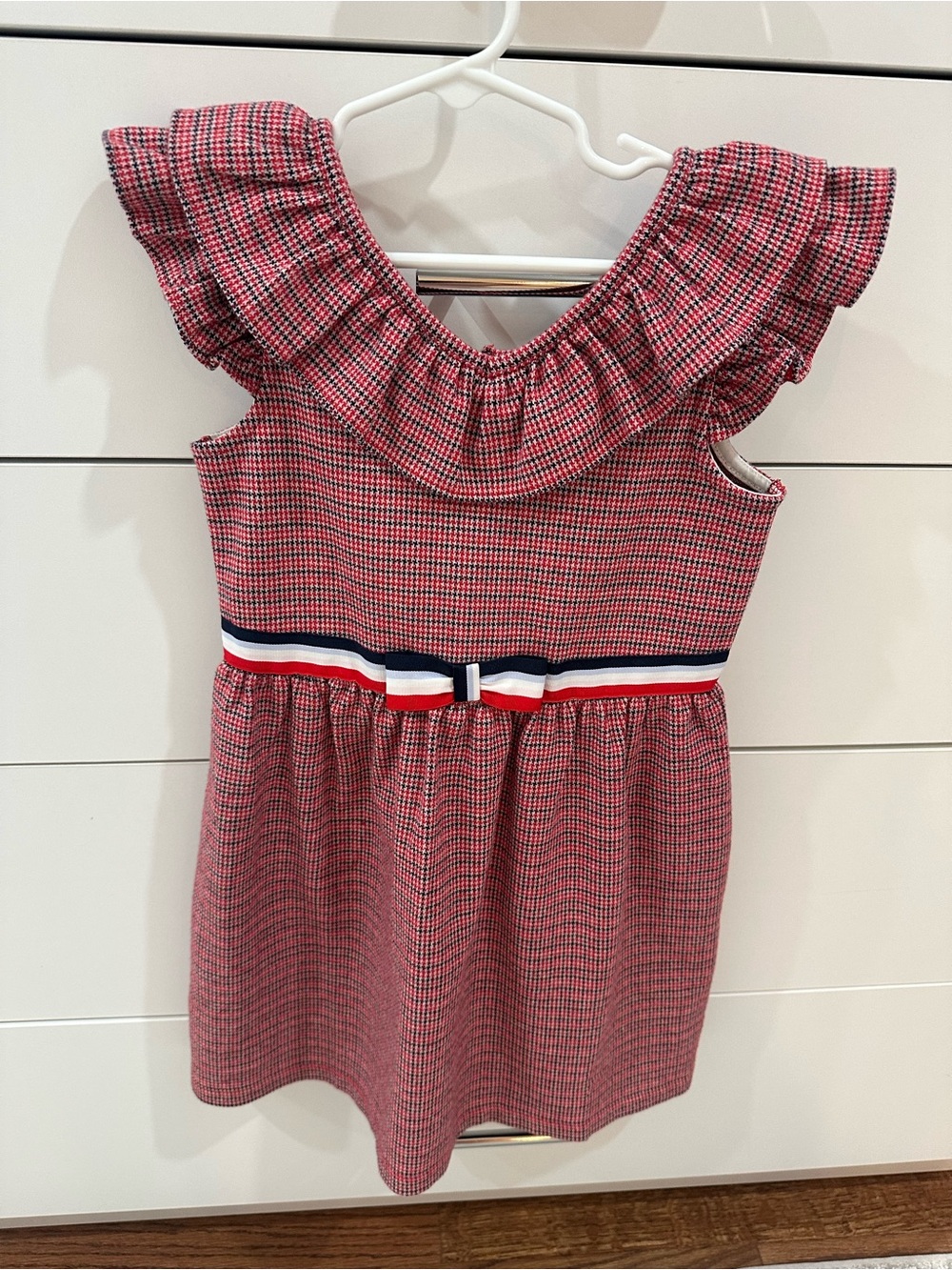 Janie and Jack Girls Red Check Ruffle Dress with Bow Waist Size 5